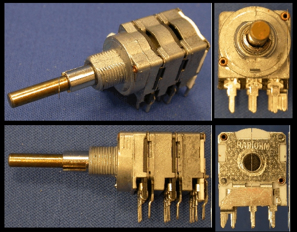 RU-01-001 - 16mm - 3 gang 10k lin / 10k lin / 10k log + ident- concentric shaft